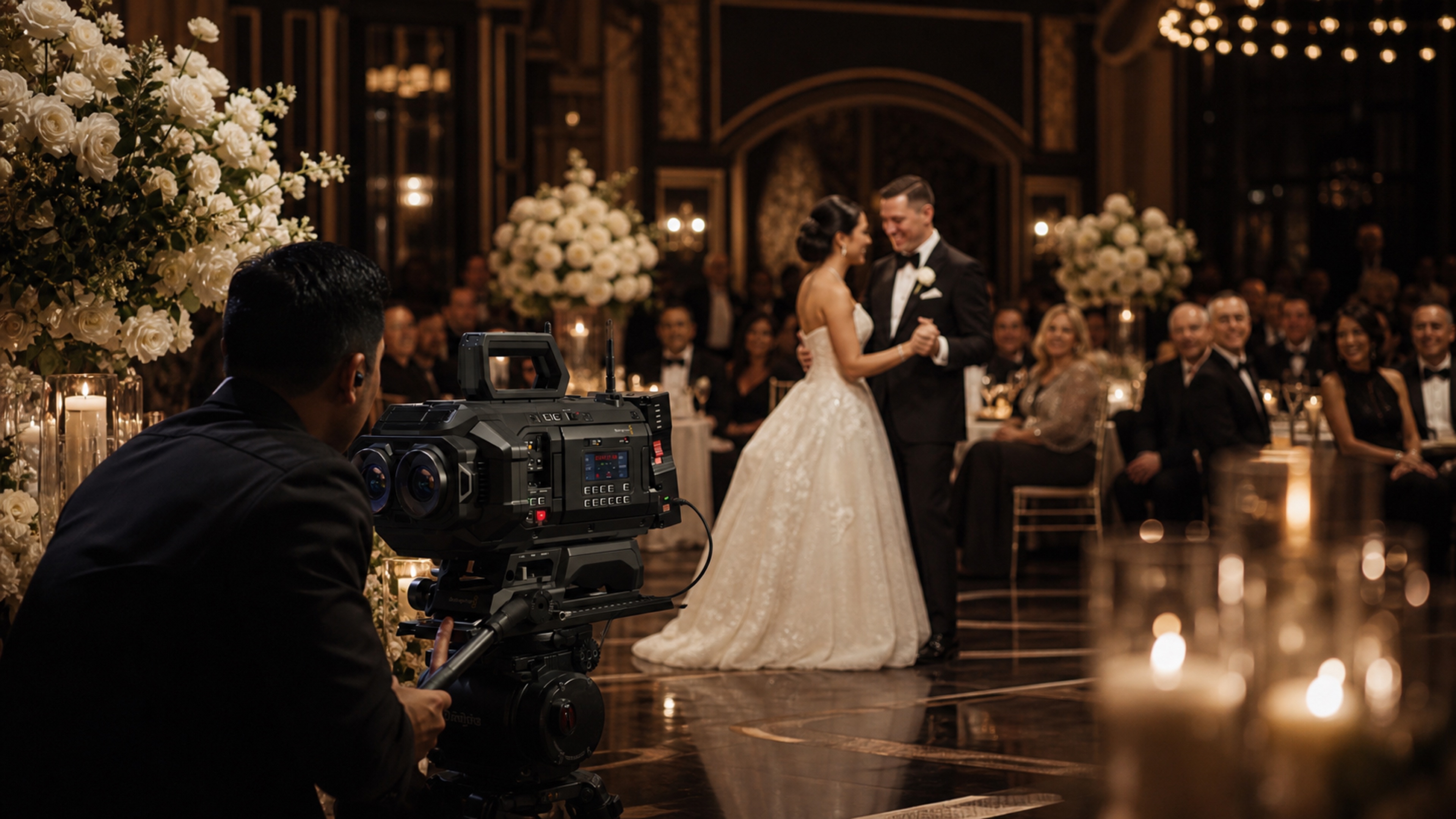 Dual lens immersive cinema tool used discreetly during a wedding reception